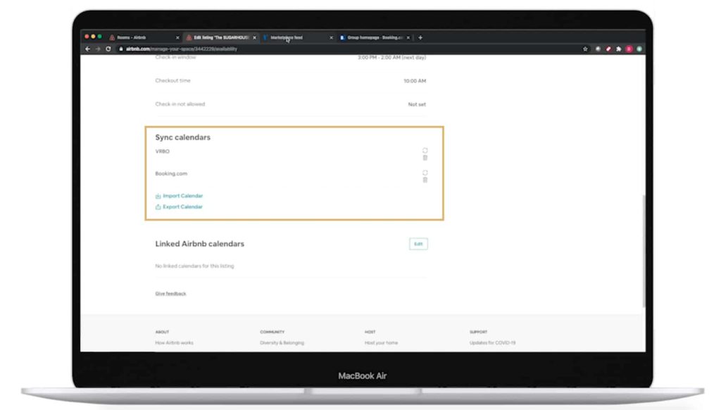 sync calendars on airbnb vrbo booking.com
